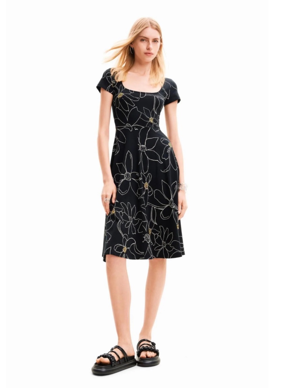 DESIGUAL MARGARITIS FLORAL A-LINE JERSEY DRESS